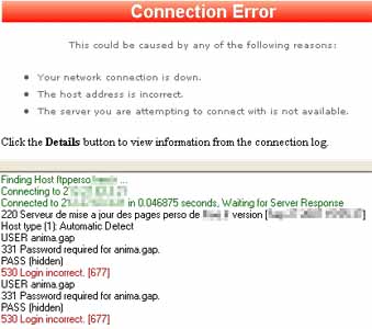 Erreur de connexion à partir du 26/01/2008, mot de passe refusé