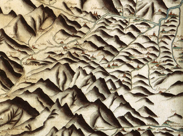 Gap et Embrun, carte 17e siècle de Jean de Beins, cartographe (extrait)